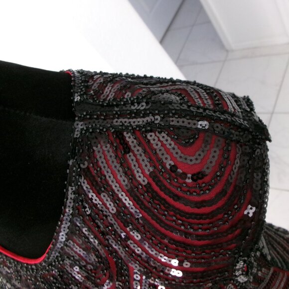 Like New Fundaisy Gatsby Flapper Red and Black Sequin Beaded Dress S Fringe - Picture 9 of 15